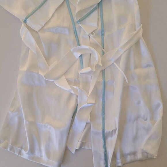 Linea Donatella Women's Satin Robe Embroidered "The Bride" Belted White S/M - Picture 11 of 14